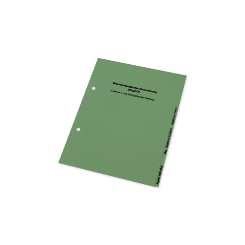 Eine grüne Registerkarte mit scchwarzem Aufdruck "Brandenburgische Bauordnung"